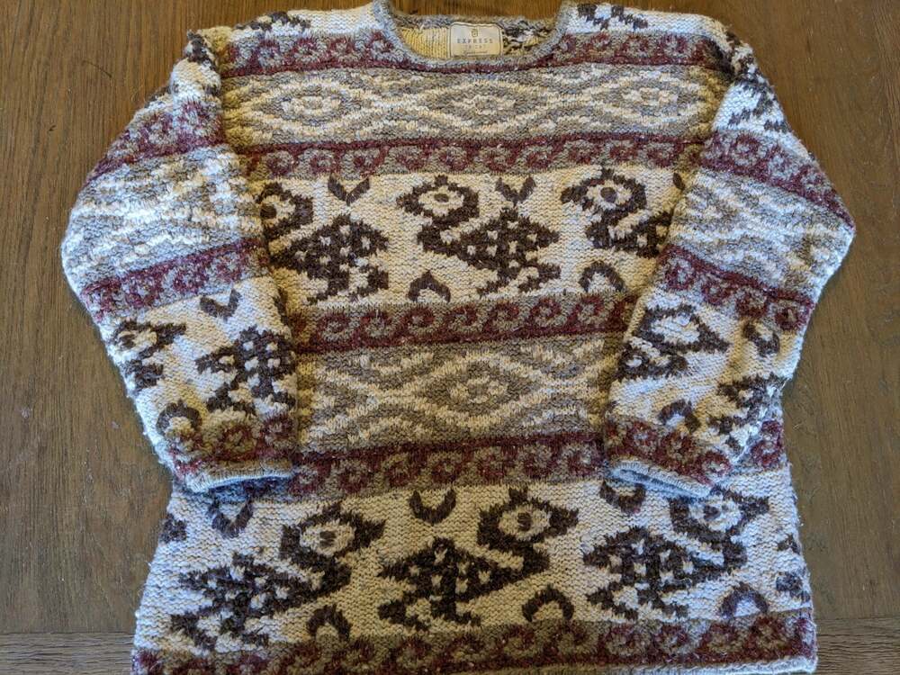 Vintage Express Tricot Handknitted Angora Wool Blend Sweater Large 90's
